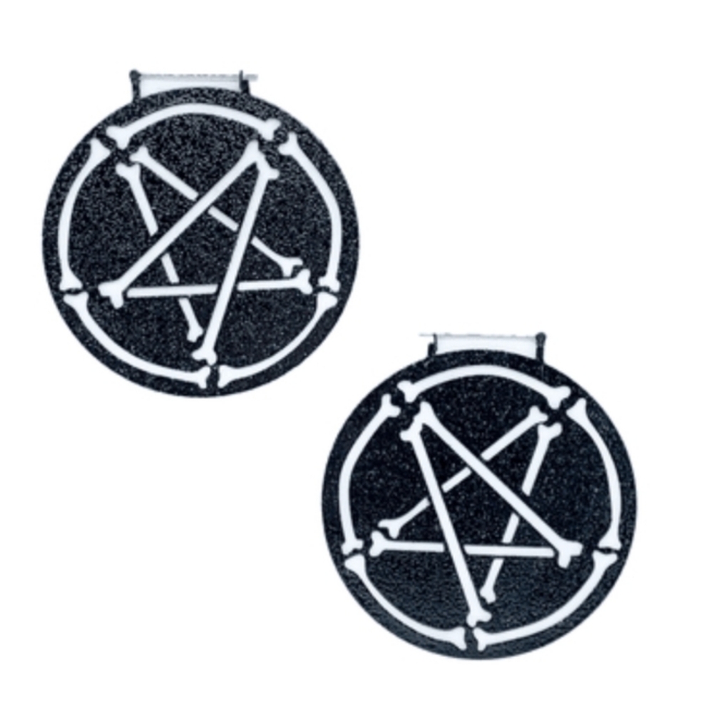 Too Fast Pent-A-Bones Black Hoop Earrings  Pentagram Gothic Witchy Spooky
